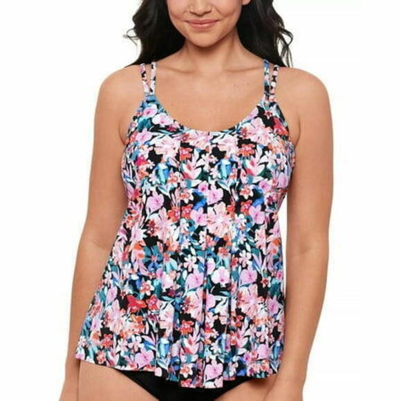 Swim Solutions Other - Swim Solutions MULTI Blushing Pleated Tankini Swim Top US 14